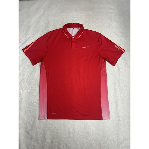 Nike Tiger Woods Collection Red Snap Polo Golf Shirt Men's Size Medium - Picture 1 of 8